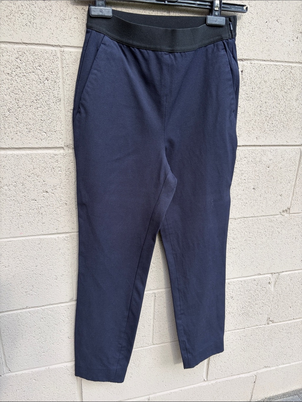 Massimo Dutti Navy Straight-Leg Pants with Black Elastic Waistband